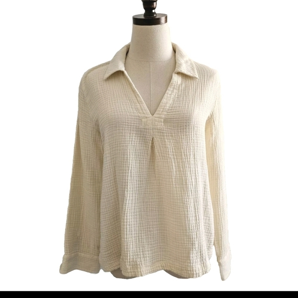 Soft Surroundings Yellow V-neck Medium Longsleeve Gauze Neutral Versatile Top